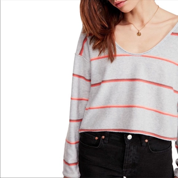 FREE PEOPLE MAKE YOU MINE GRAY STRIPED SWEATER MED - Picture 7 of 8